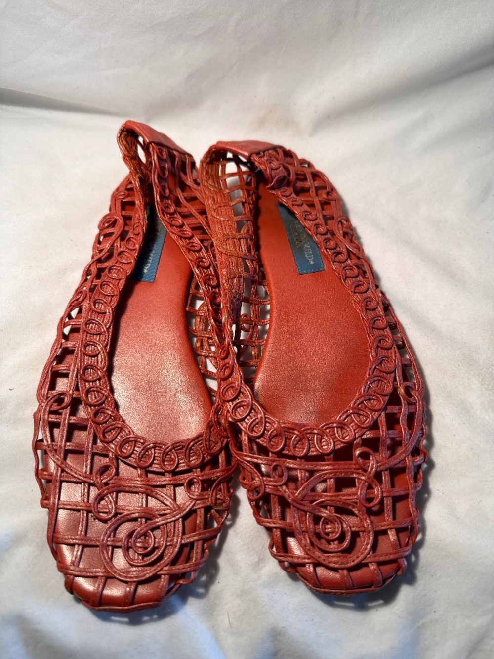Vintage Hollywould Red Woven Flats Size 38.5
